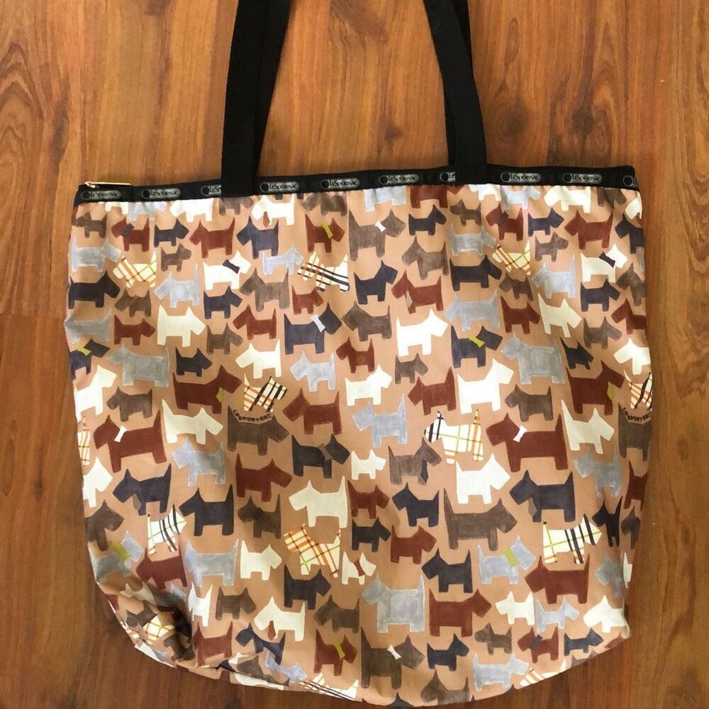 LeSportsac Terrier, Scotty, dog, large, tote bag, beige gray